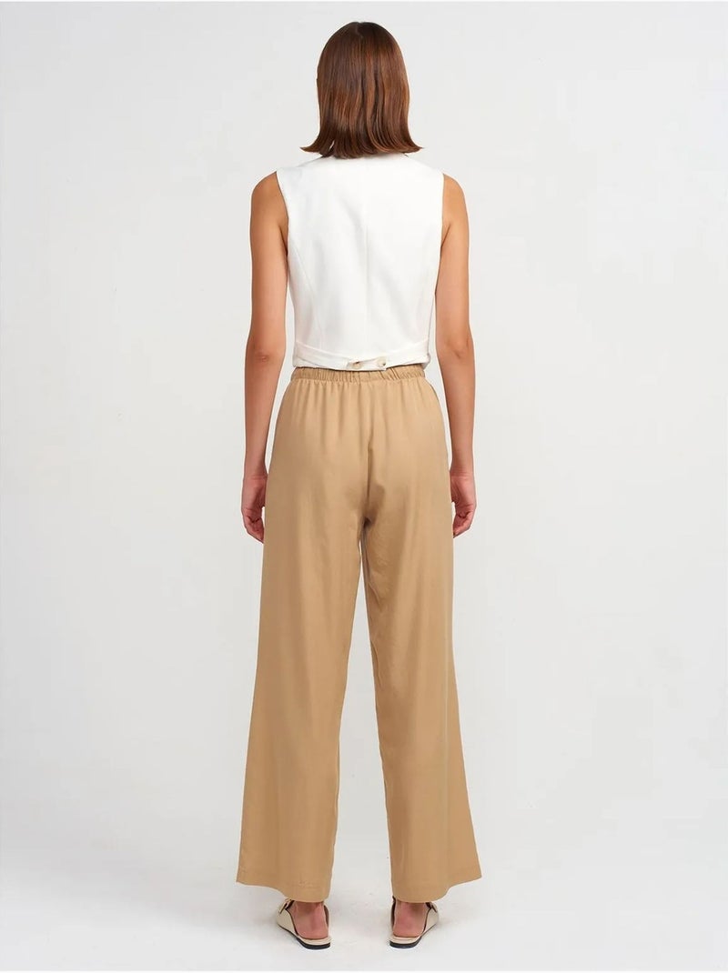 DILVIN Pantalon Large Femme En Tencel Avec Taille À Cordon Camel - Kiabi