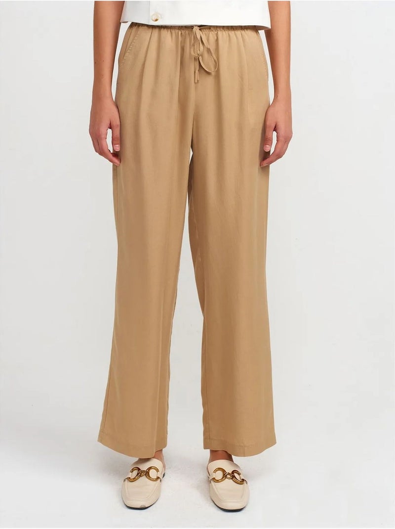 DILVIN Pantalon Large Femme En Tencel Avec Taille À Cordon Camel - Kiabi