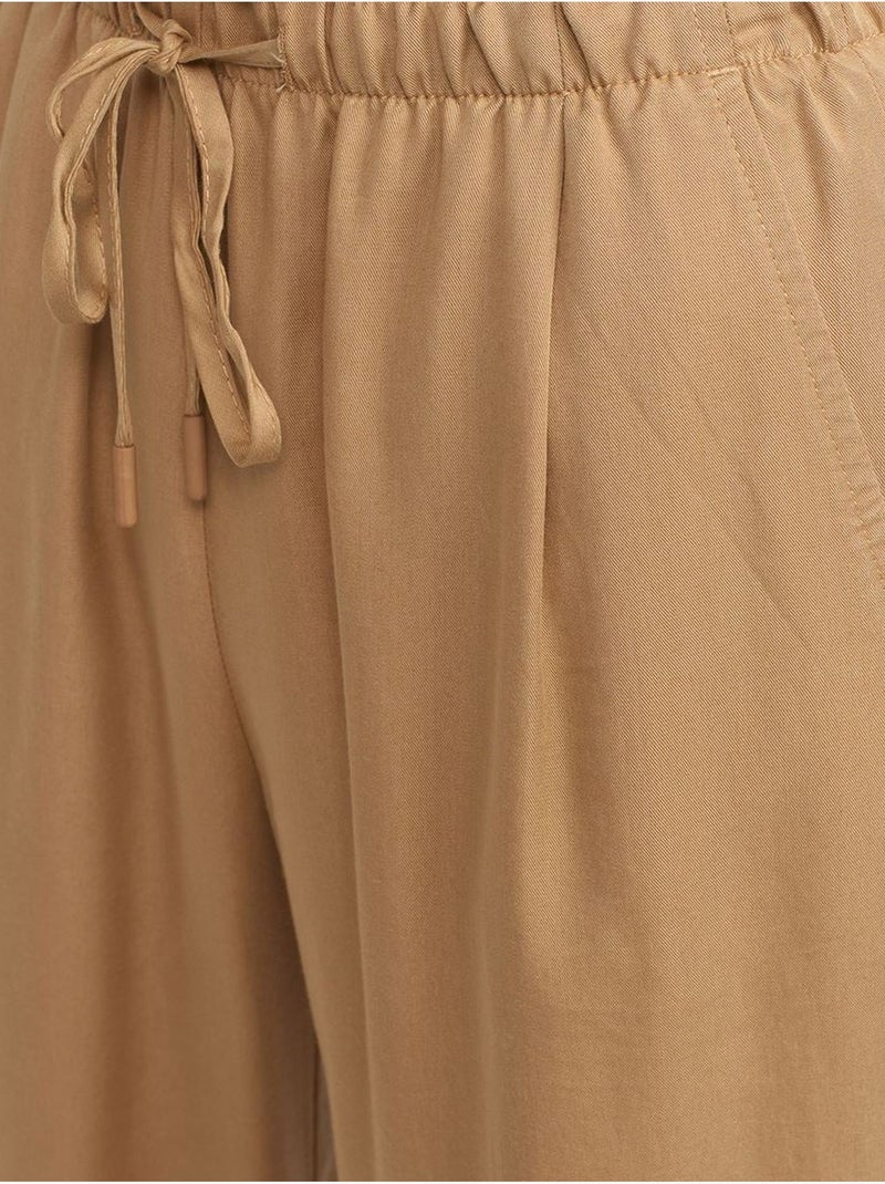 DILVIN Pantalon Large Femme En Tencel Avec Taille À Cordon Camel - Kiabi