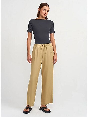 DILVIN Pantalon Large Femme En Tencel Avec Taille À Cordon