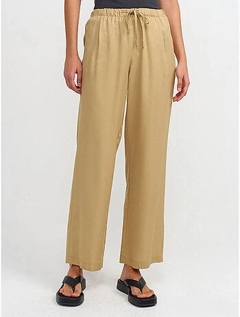 DILVIN Pantalon Large Femme En Tencel Avec Taille À Cordon