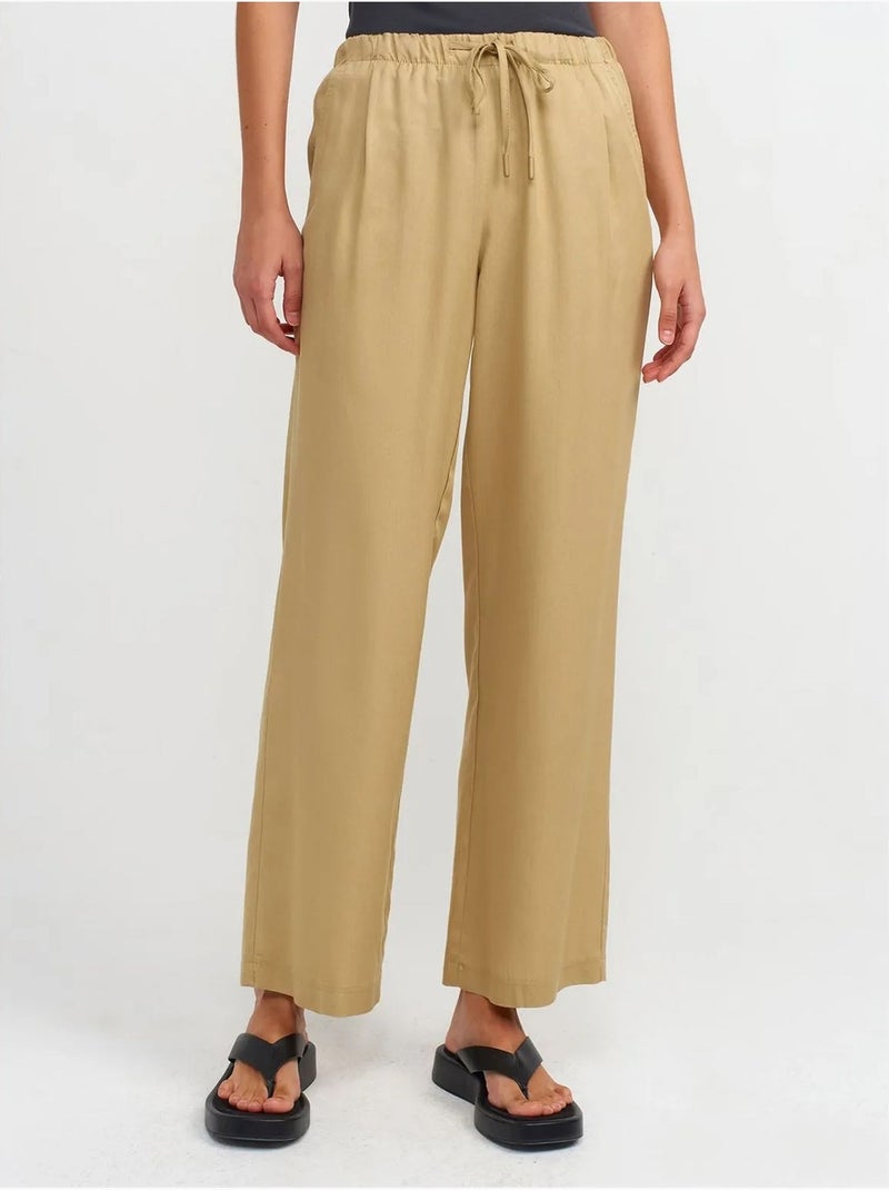 DILVIN Pantalon Large Femme En Tencel Avec Taille À Cordon Kaki - Kiabi