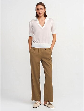 DILVIN Pantalon Large Femme En Tencel Avec Taille À Cordon