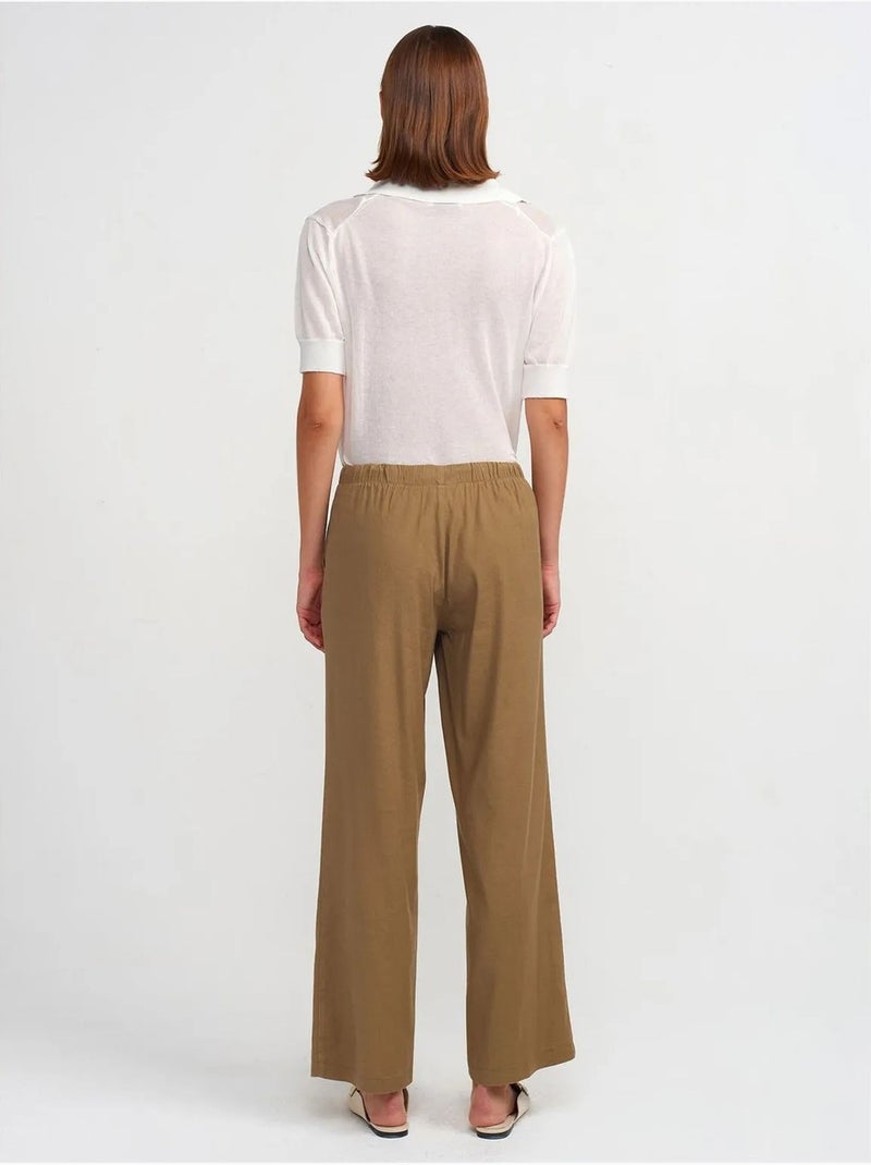 DILVIN Pantalon Large Femme En Tencel Avec Taille À Cordon Vert kaki - Kiabi