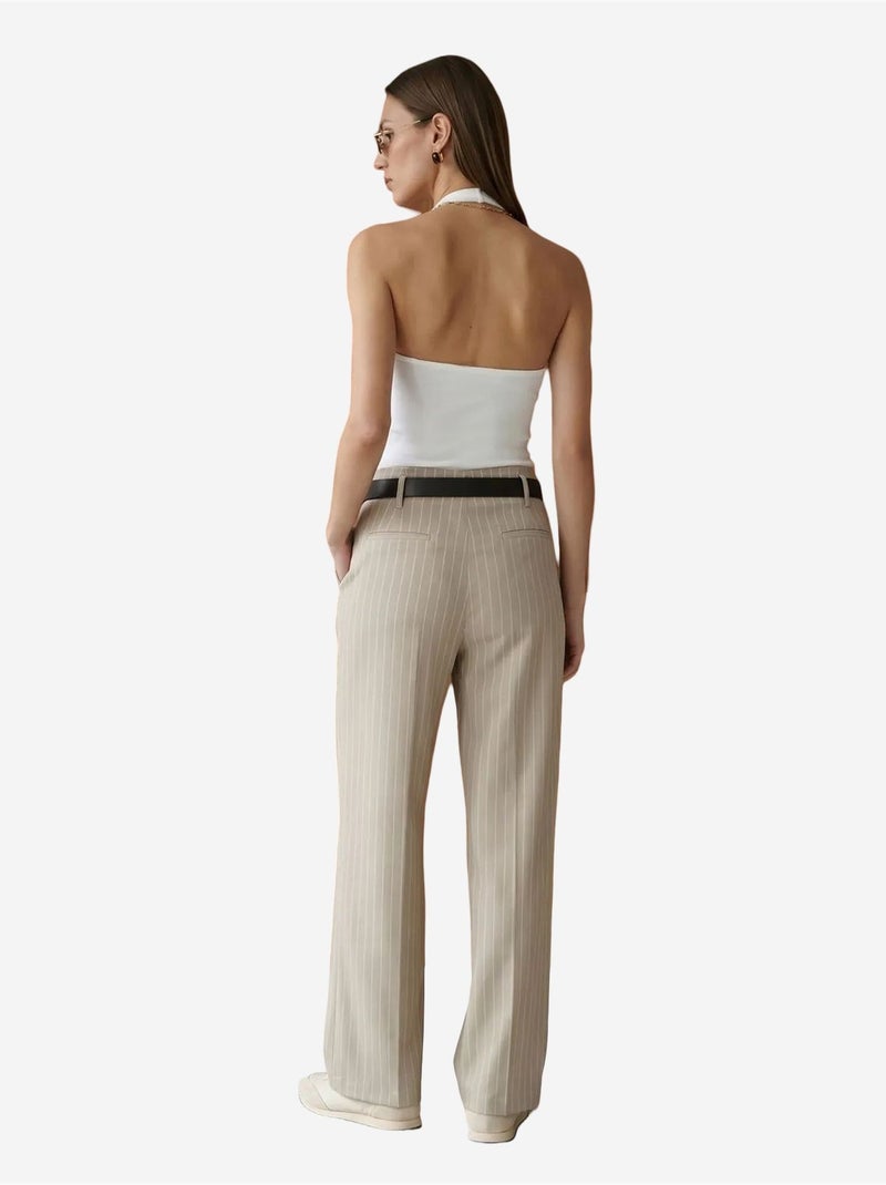DILVIN Pantalon Large Plissé À Rayures Beige - Kiabi