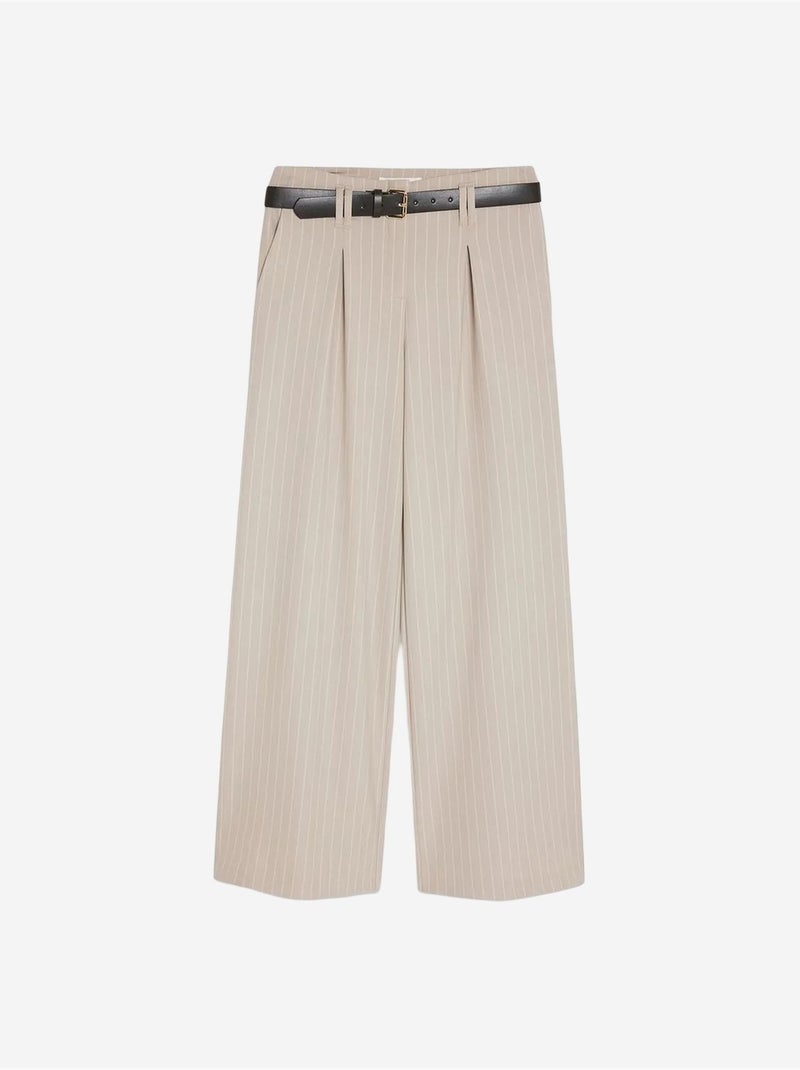 DILVIN Pantalon Large Plissé À Rayures Beige - Kiabi