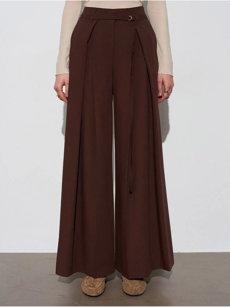 DILVIN Pantalon Large Plissé À Taille Ceinturée Marron chocolat - Kiabi