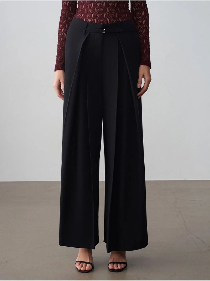 DILVIN Pantalon Large Plissé À Taille Ceinturée Noir - Kiabi