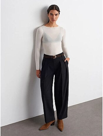 DILVIN Pantalon Large Plissé À Taille Haute