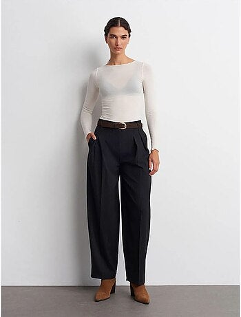 DILVIN Pantalon Large Plissé À Taille Haute