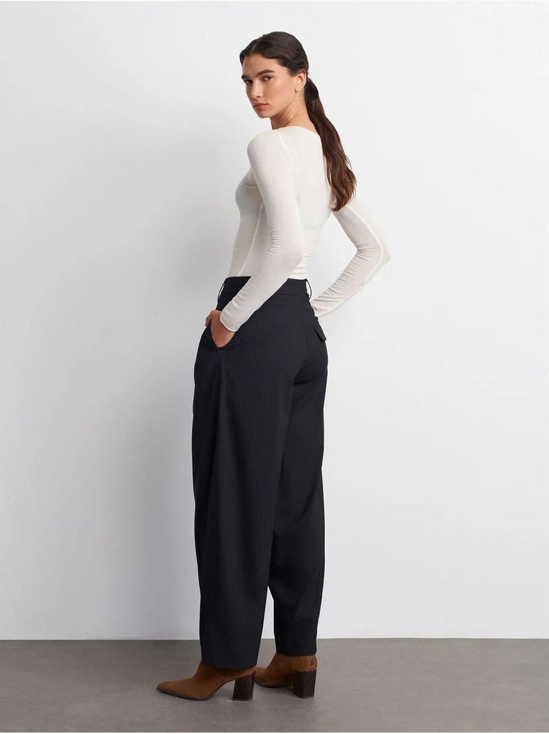 DILVIN Pantalon Large Plissé À Taille Haute Noir - Kiabi