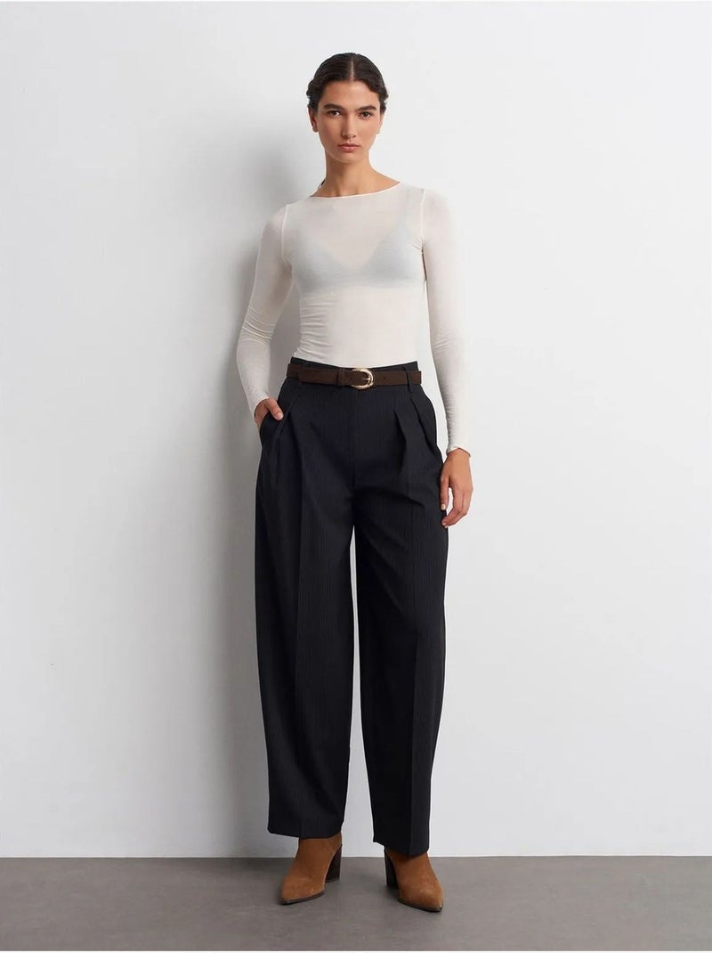 DILVIN Pantalon Large Plissé À Taille Haute Noir - Kiabi