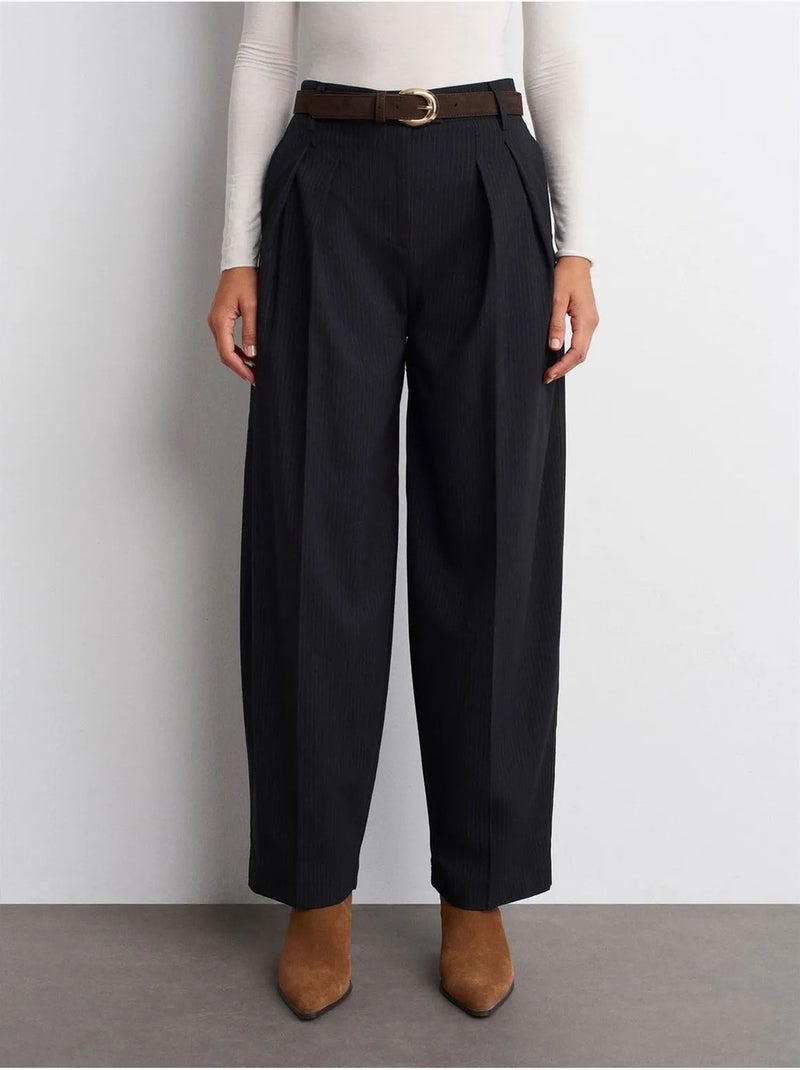 DILVIN Pantalon Large Plissé À Taille Haute Noir - Kiabi