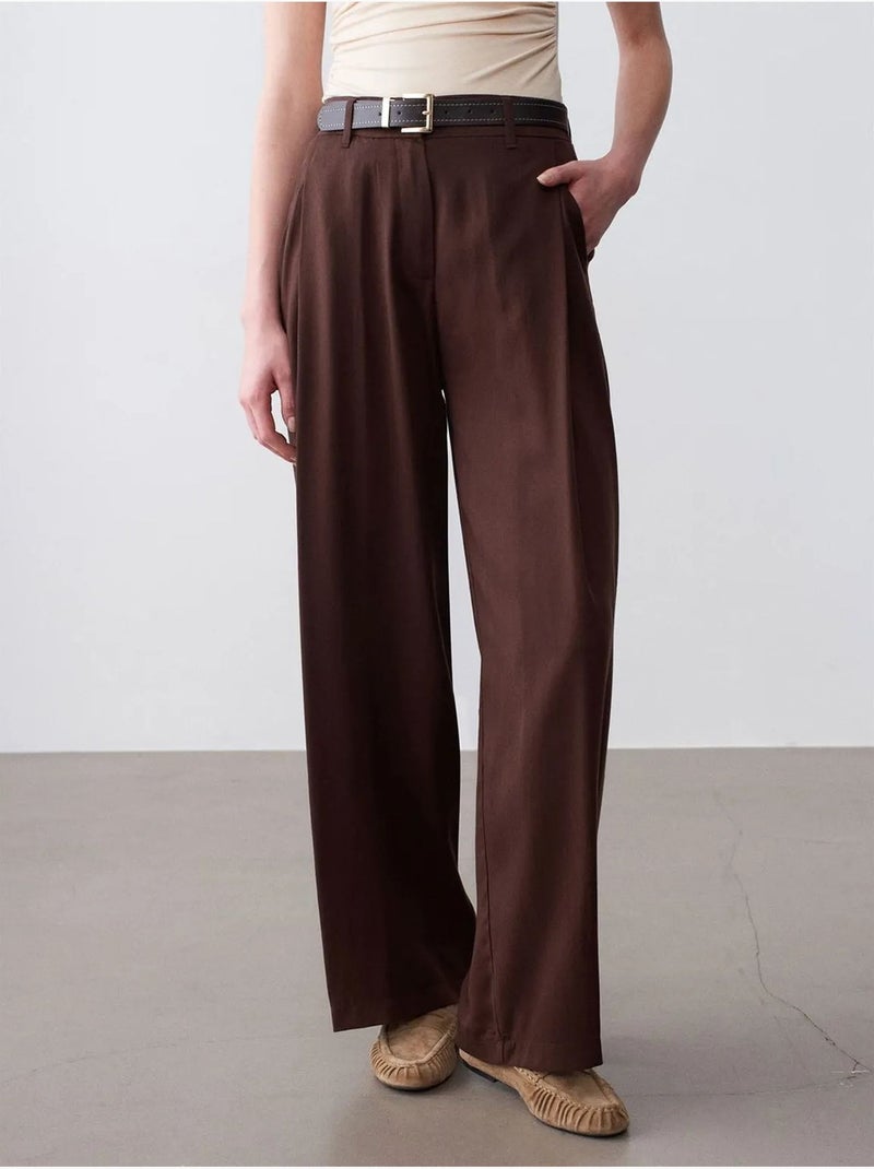 DILVIN Pantalon Large Plissé Marron chocolat - Kiabi