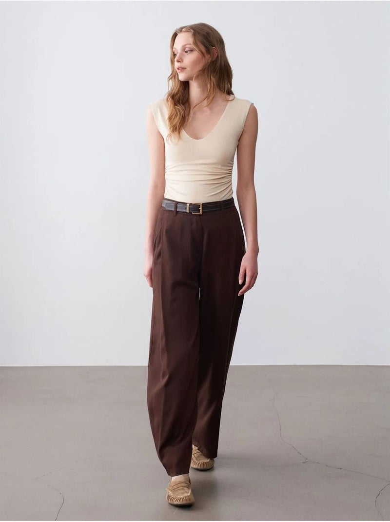 DILVIN Pantalon Large Plissé Marron chocolat - Kiabi