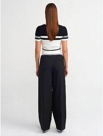 DILVIN Pantalon Large Taille Haute En Crêpe