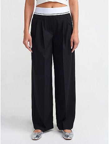 DILVIN Pantalon Large Taille Haute En Crêpe