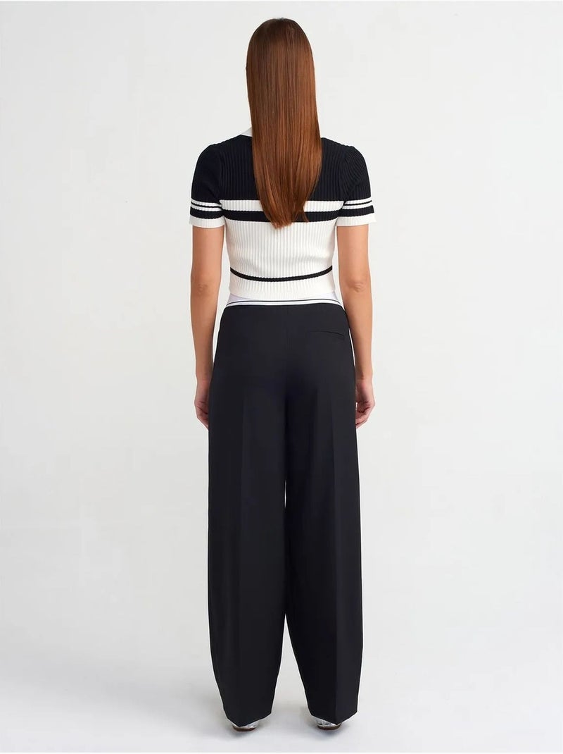 DILVIN Pantalon Large Taille Haute En Crêpe Noir - Kiabi