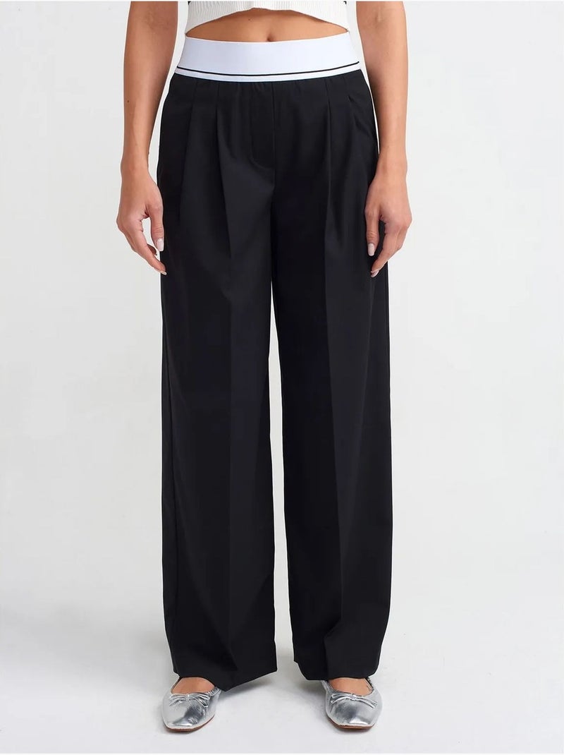 DILVIN Pantalon Large Taille Haute En Crêpe Noir - Kiabi