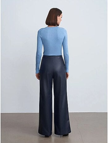 DILVIN Pantalon Large Taille Haute En Simili Cuir
