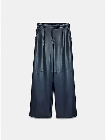 DILVIN Pantalon Large Taille Haute En Simili Cuir