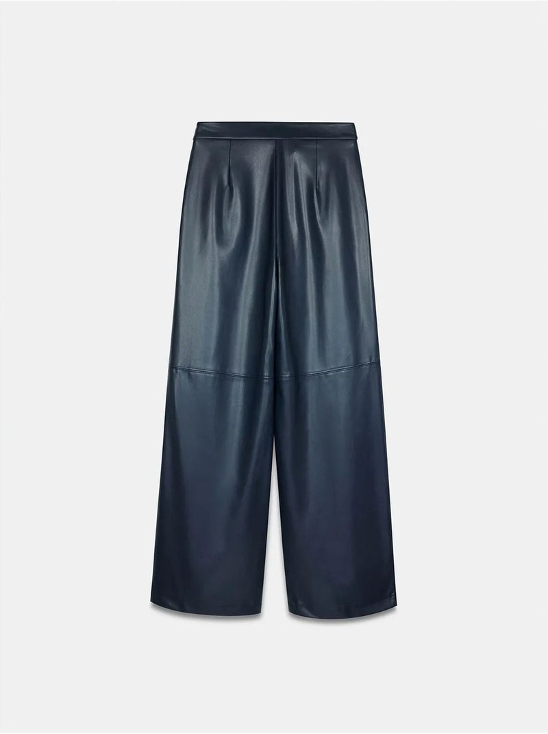 DILVIN Pantalon Large Taille Haute En Simili Cuir Bleu marine - Kiabi