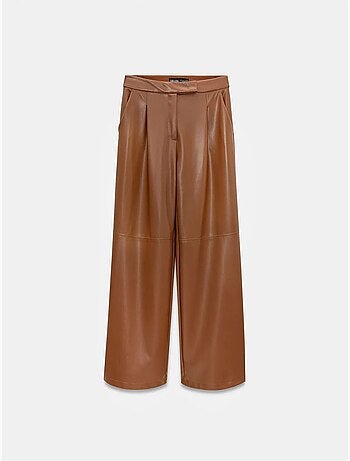 DILVIN Pantalon Large Taille Haute En Simili Cuir