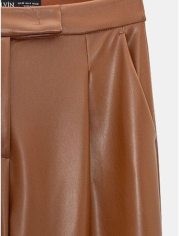 DILVIN Pantalon Large Taille Haute En Simili Cuir