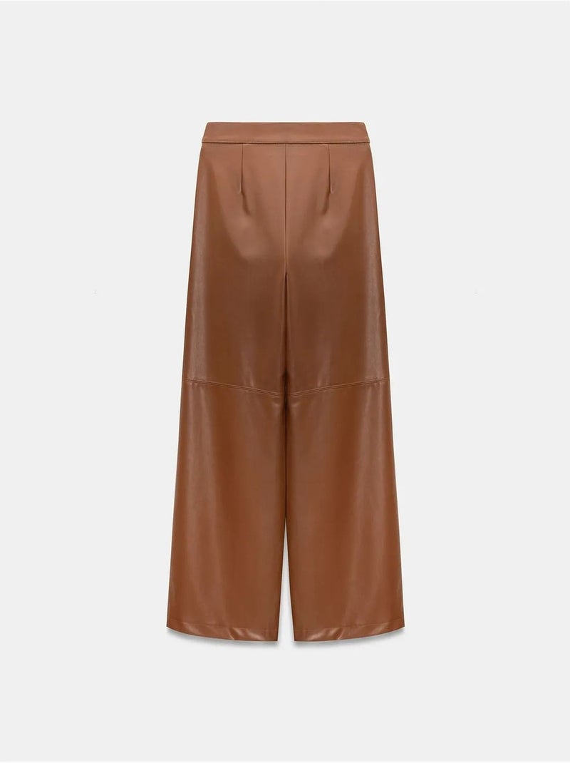 DILVIN Pantalon Large Taille Haute En Simili Cuir Camel - Kiabi