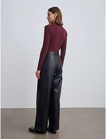 DILVIN Pantalon Large Taille Haute En Simili Cuir