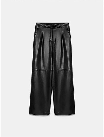 DILVIN Pantalon Large Taille Haute En Simili Cuir