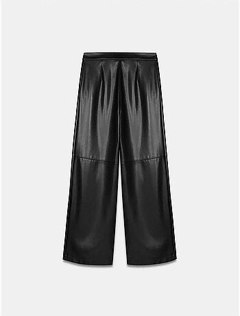 DILVIN Pantalon Large Taille Haute En Simili Cuir