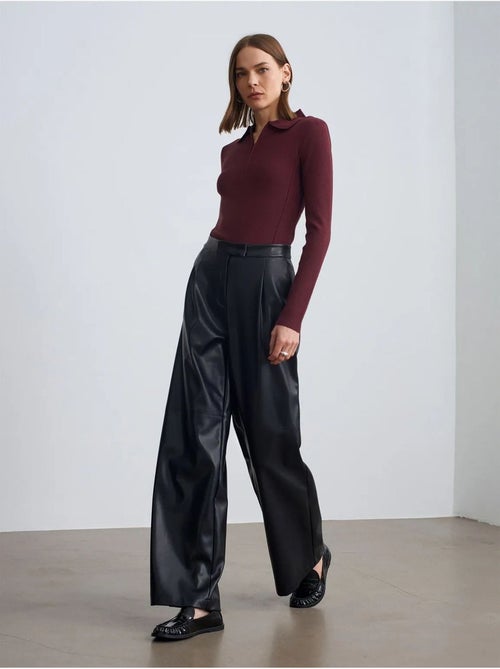 DILVIN Pantalon Large Taille Haute En Simili Cuir - Kiabi DILVIN Pantalon Large Taille Haute En Simili Cuir - Kiabi