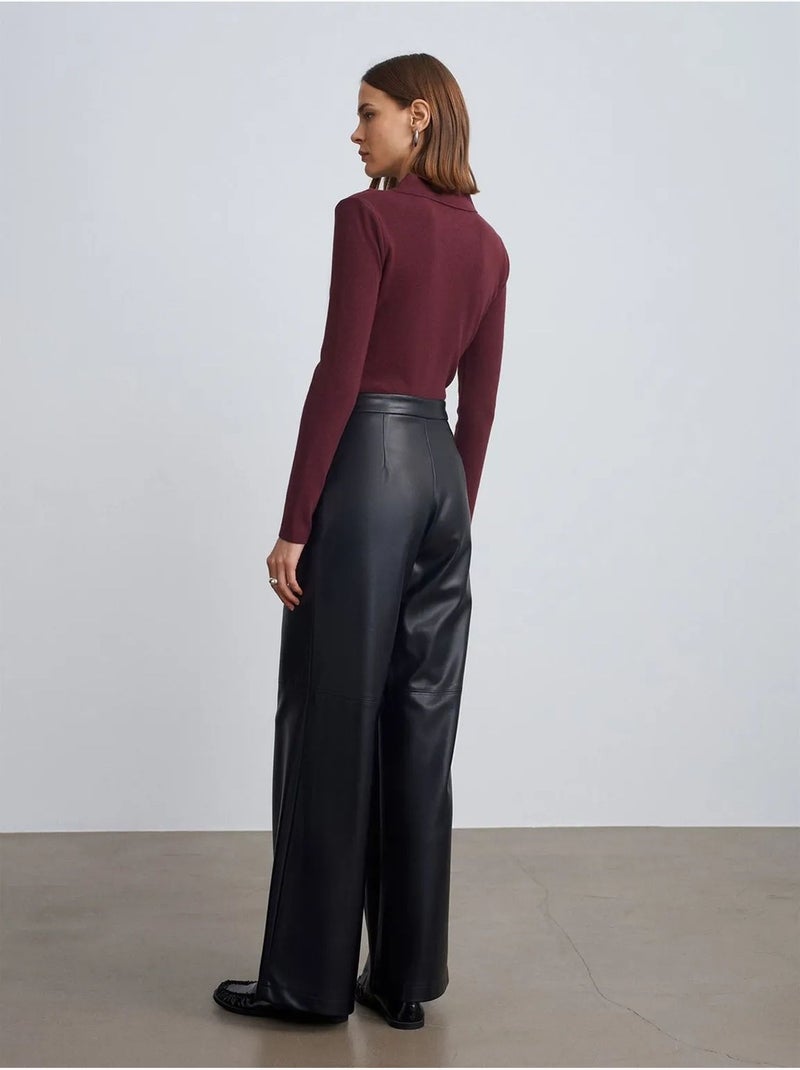DILVIN Pantalon Large Taille Haute En Simili Cuir Noir - Kiabi