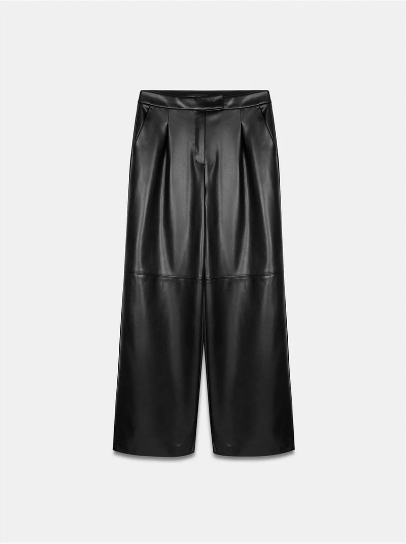 DILVIN Pantalon Large Taille Haute En Simili Cuir Noir - Kiabi