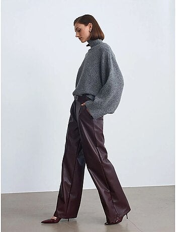 DILVIN Pantalon Large Taille Haute En Simili Cuir