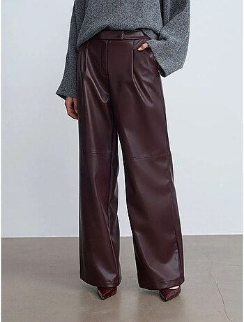DILVIN Pantalon Large Taille Haute En Simili Cuir