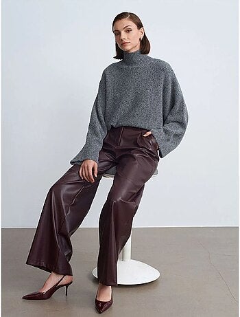DILVIN Pantalon Large Taille Haute En Simili Cuir