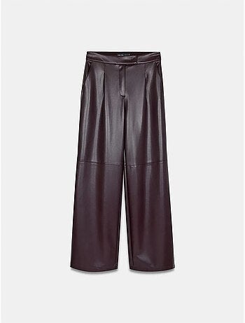 DILVIN Pantalon Large Taille Haute En Simili Cuir
