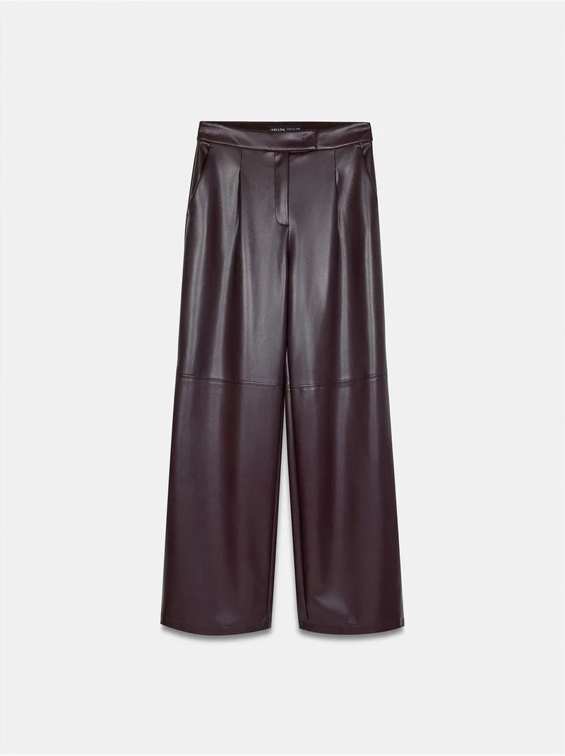 DILVIN Pantalon Large Taille Haute En Simili Cuir Rouge bordeaux - Kiabi