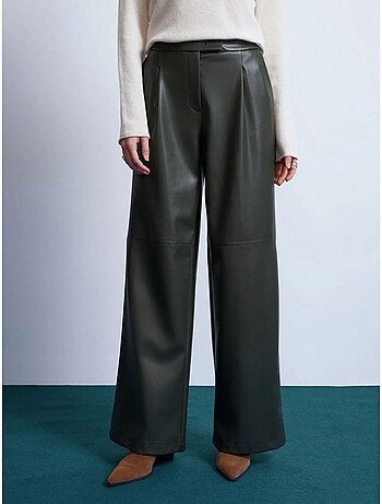 DILVIN Pantalon Large Taille Haute En Simili Cuir
