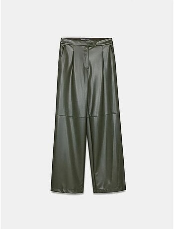 DILVIN Pantalon Large Taille Haute En Simili Cuir