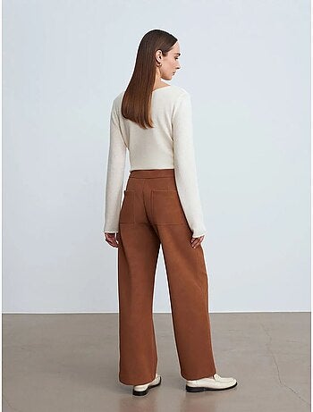 DILVIN Pantalon Large Taille Haute En Suédine