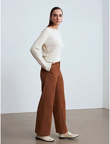 DILVIN Pantalon Large Taille Haute En Suédine