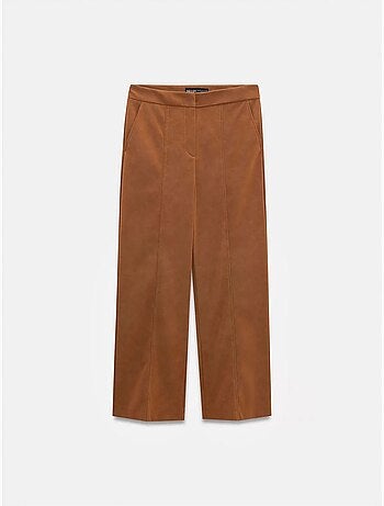 DILVIN Pantalon Large Taille Haute En Suédine