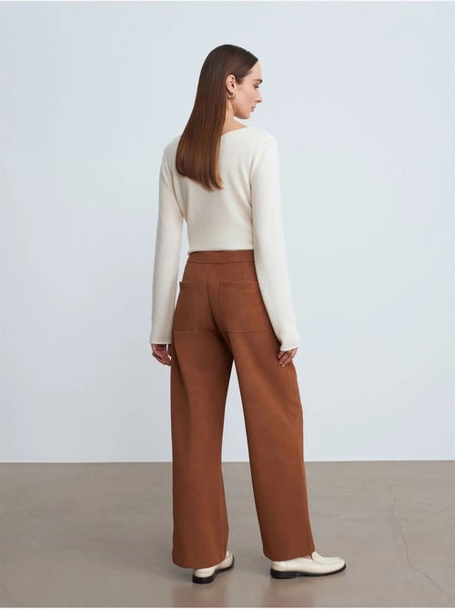 DILVIN Pantalon Large Taille Haute En Suédine - Kiabi