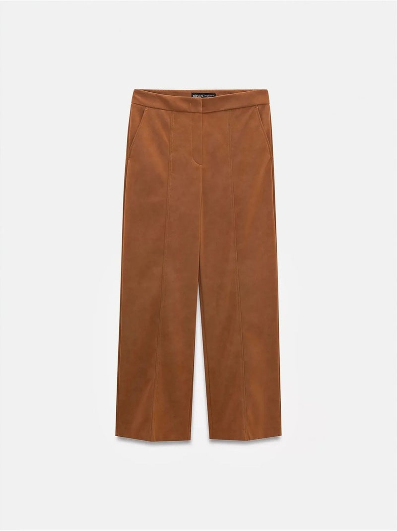DILVIN Pantalon Large Taille Haute En Suédine Camel - Kiabi