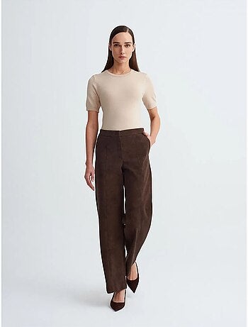 DILVIN Pantalon Large Taille Haute En Suédine