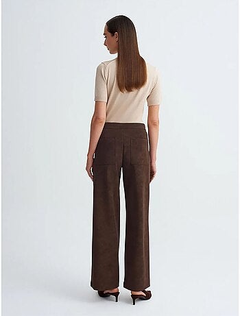DILVIN Pantalon Large Taille Haute En Suédine