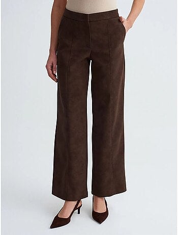 DILVIN Pantalon Large Taille Haute En Suédine
